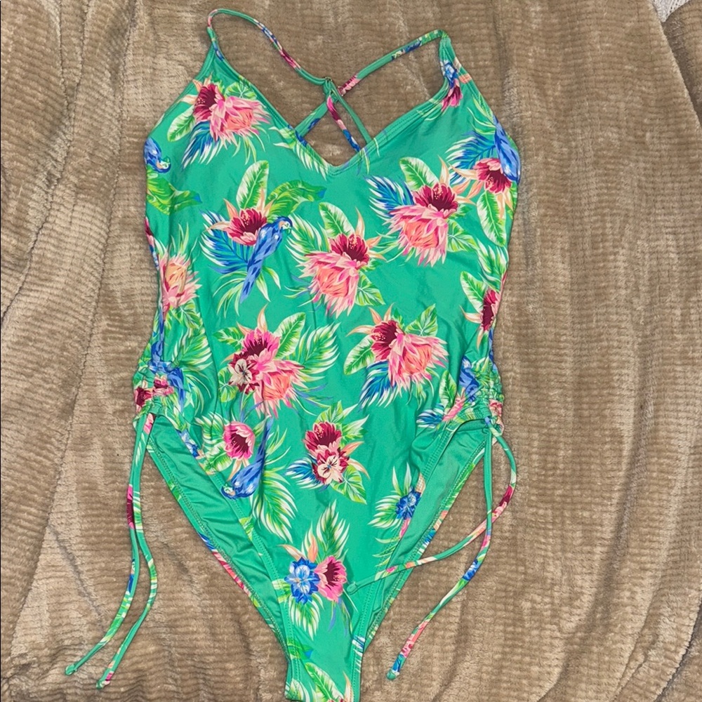 BCBGeneration Green Floral One Piece Swimsuit. Size L